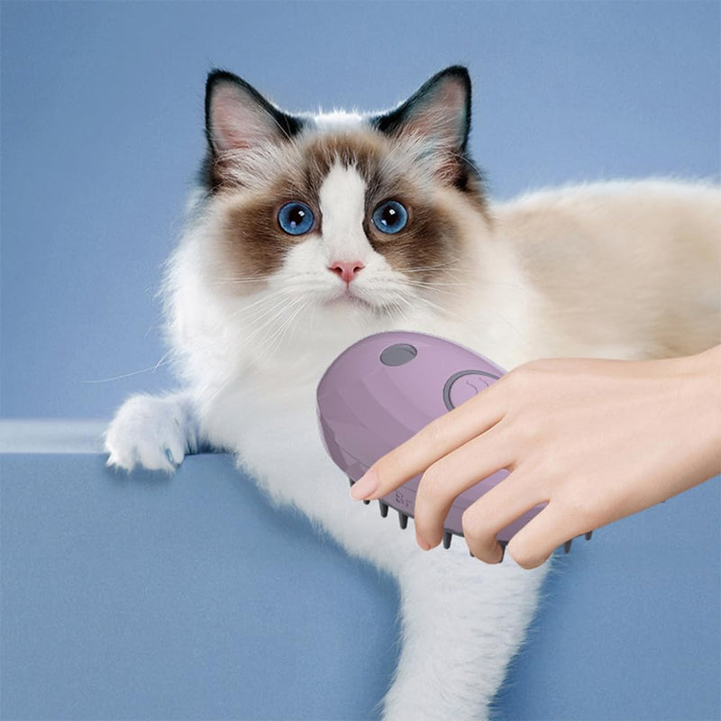 Cat Steam Brush, 3 In1 Steamy Cat Brush, Steam Brush for Cats, Steamy Cat Brush, Rechargeable Silicone Steam Pet Brush, Eliminate Flying Hair with Pet Grooming Brush and Extra Infrared Cat Toy Purple - BeesActive Australia