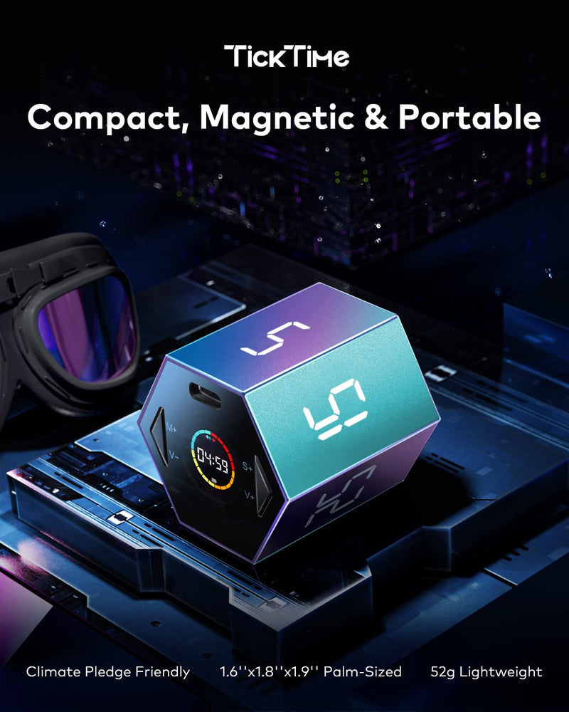 Ticktime Pomodoro Timer, Productivity Timer Cube, 5/15/25/30/45/60 Min Presets, Custom Countdown & Stopwatch 1s–99m59s, Sound/Vibration/Silent, Magnetic, Rechargeable, for ADHD Study Work,Violet Violet - BeesActive Australia