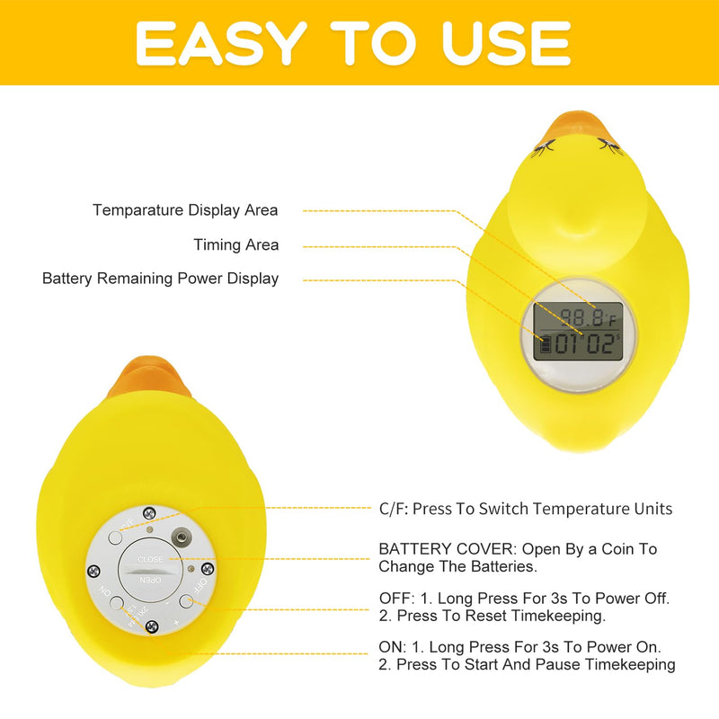 BabyElf Baby Bath Thermometer, Digital Bath Tub Water Temperature Monitor with Fast & Accurate Readings, Floating Duck Toy for Infant & Toddler Bathtub, Room Temperature Display