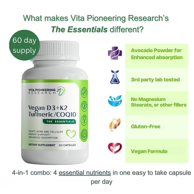 5-in-1 Vitamin D3 2000IU + K2Vital Vitamin K2 with Turmeric and COQ10 - with Avocado Powder for Enhanced Absorption - Heart, Bone, Cellular Health Support