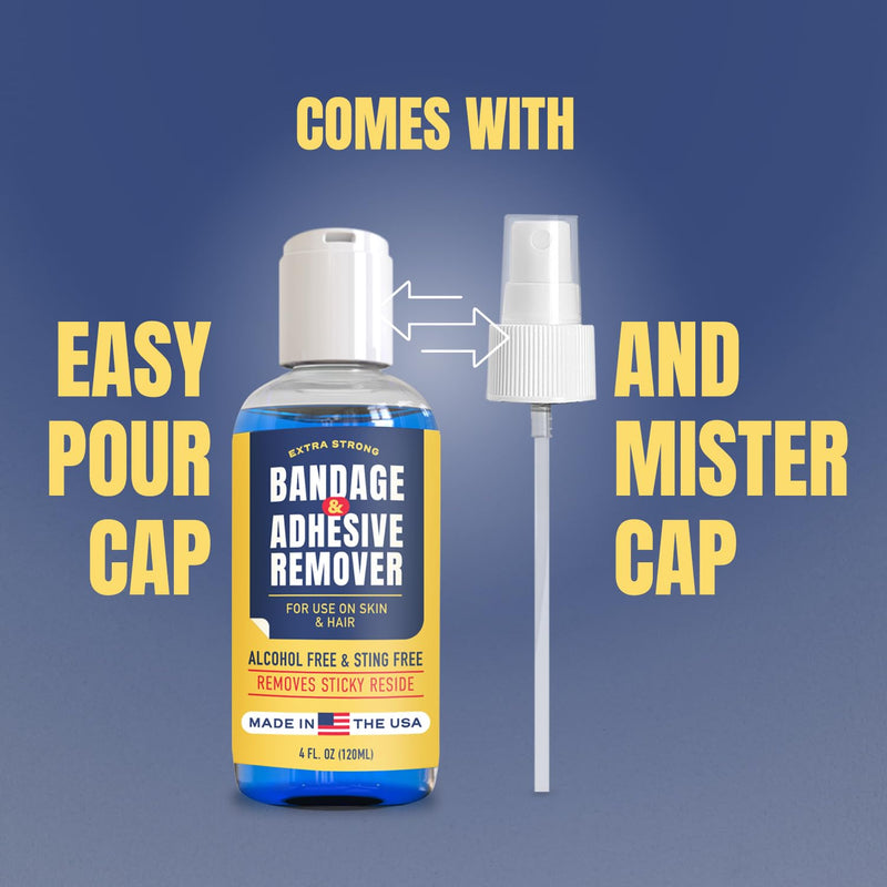 Sting-Free Adhesive Remover - 4 oz Gentle & Pain-Free Bandage, Strong Adhesive Remover - Ideal for Sensitive Skin, Sports Tape, Dialysis Ports, Continuous Blood Glucose Monitoring, Colostomy Bag Care