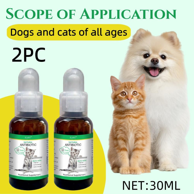 Natural Antibiotics for Cats, 2 Pieces Cat Antibiotics for Infections, Cat Antibiotics for UTI, Cat Antibiotic Supports Immune System & Cat Allergy Relief, 30 ml