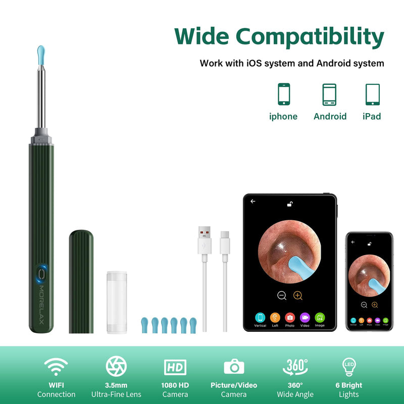Ear Wax Removal with 8 Pcs Ear Set - Ear Canal Cleaner with 1080P Camera - Ear Cleaning Kit with 6 Ear Scoops - Ear Wax Cleaner with Camera-Otoscope Ear Pick Tool for iOS & Android - BeesActive Australia