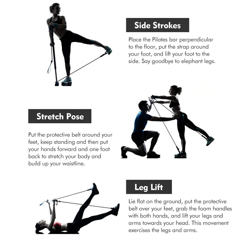 Pilates Bar Kit with Resistance Bands,Multifunctional Pilatess Bar,Stretched Fusions Toning Bar,Pilates Sculpt Bar,Home Gym Equipment for Women & Men Home Gym Pilates Yoga Black