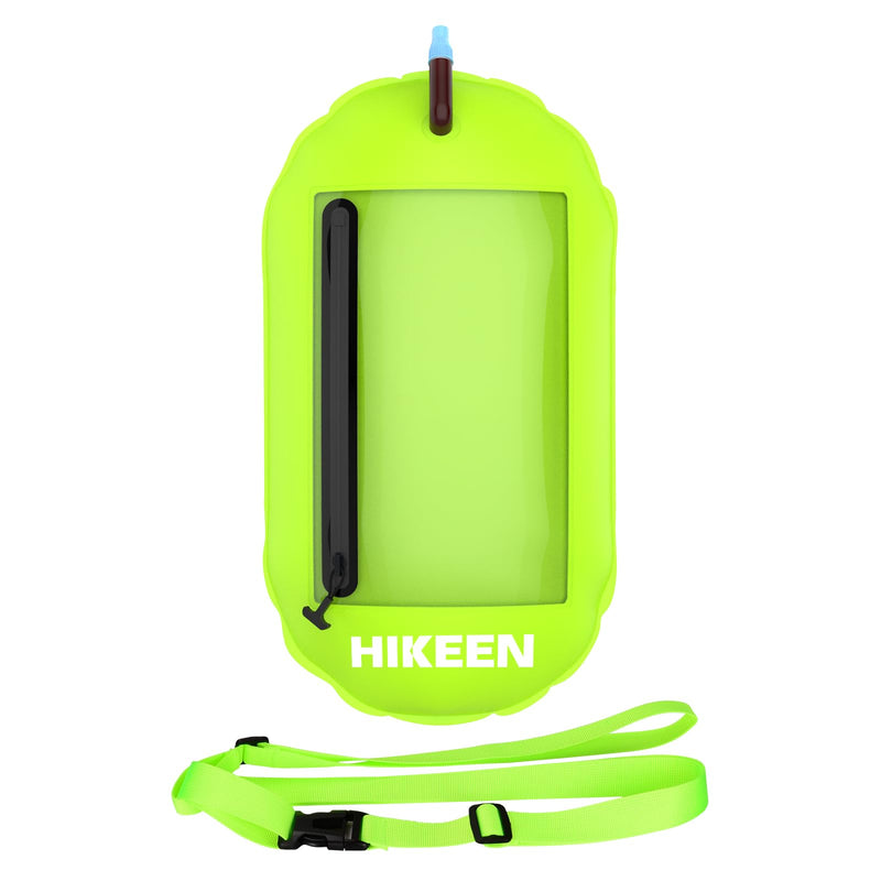 Hikeen Swim Buoy -Waterproof Touchscreen Storage Space, Swim Safety Float w/Adjustable Waist Belt for Open Water Swimmers and Triathletes -Be Bright,Be Safer & Be Seen Green