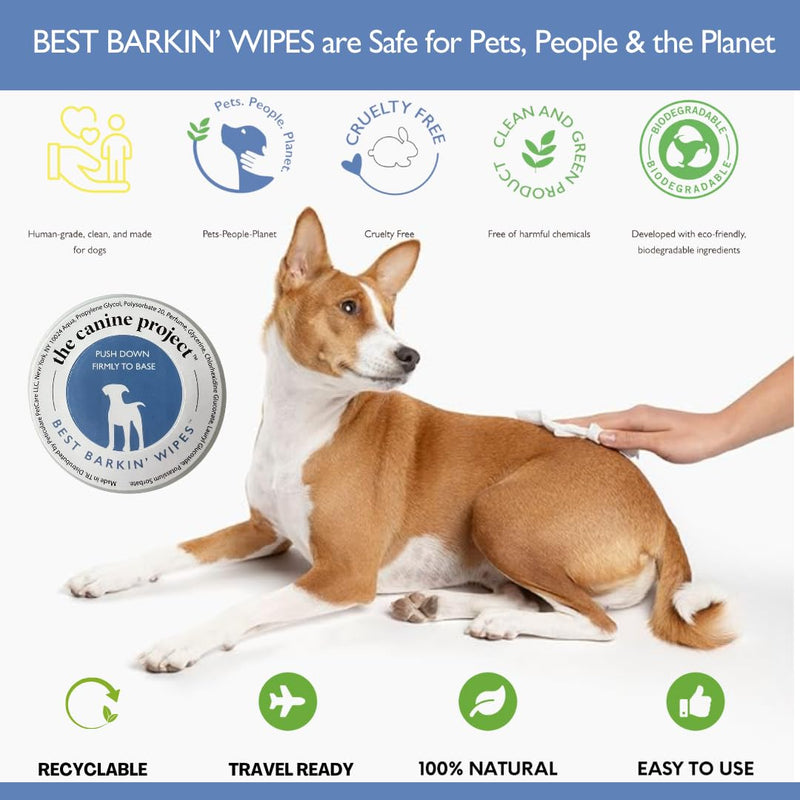 Best BARKIN' Wipes with Free Mesh Bag - Dog Wipes for Paws Ears and Butt - Micellar Aloe Scented Travel Friendly Puppy Wipes (12-Pack) 12-Pack - PawsPlanet Australia