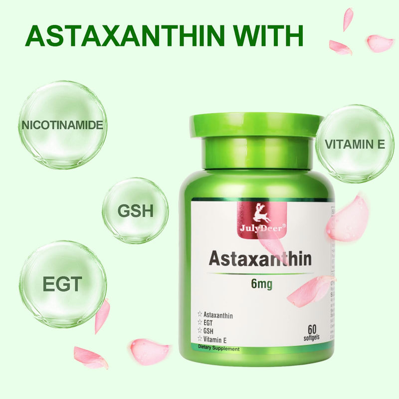 2 Bottles Astaxanthin 6 mg with Nicotinamide Vitamin E Premium Antioxidant Supplement EGT GSH - for Skin, Eye, Joint & Immune System Health Cell Health & Energy‰∏®5 in 1-120 Softgels 2 Bottles 120 Softgels - BeesActive Australia