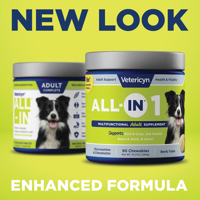 Vetericyn All-in 1 Multifunctional Dog Supplement | Digestive Enzymes + Glucosamine and Chondroitin for Bone and Joint Support + Vitamins, Antioxidants, Prebiotics, Probiotics, and Omegas. 90 Count Adult - PawsPlanet Australia
