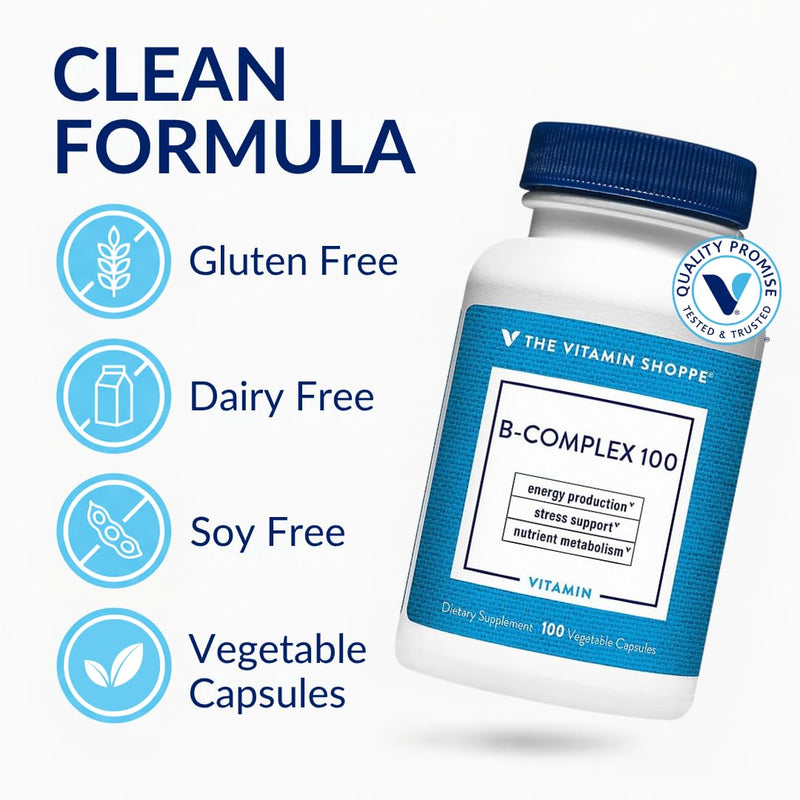 The Vitamin Shoppe B-Complex 100 - Complete B Vitamin Formula | Energy Metabolism & Nervous System | 300 Veggie Caps | High Potency 1 Count (Pack of 1)