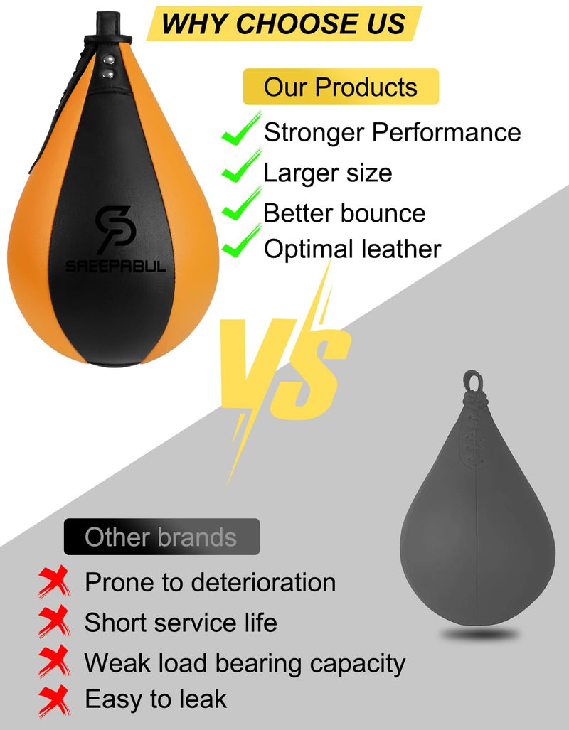 Speed Bag,Speed Bag for Boxing,PU Leather Reflex Training Pear Shaped Punching Bag,Fast Reaction Skills Development Perfect for Kids Teens Adults Boxing Coaches Pro Orange(9.5" x 7.1")