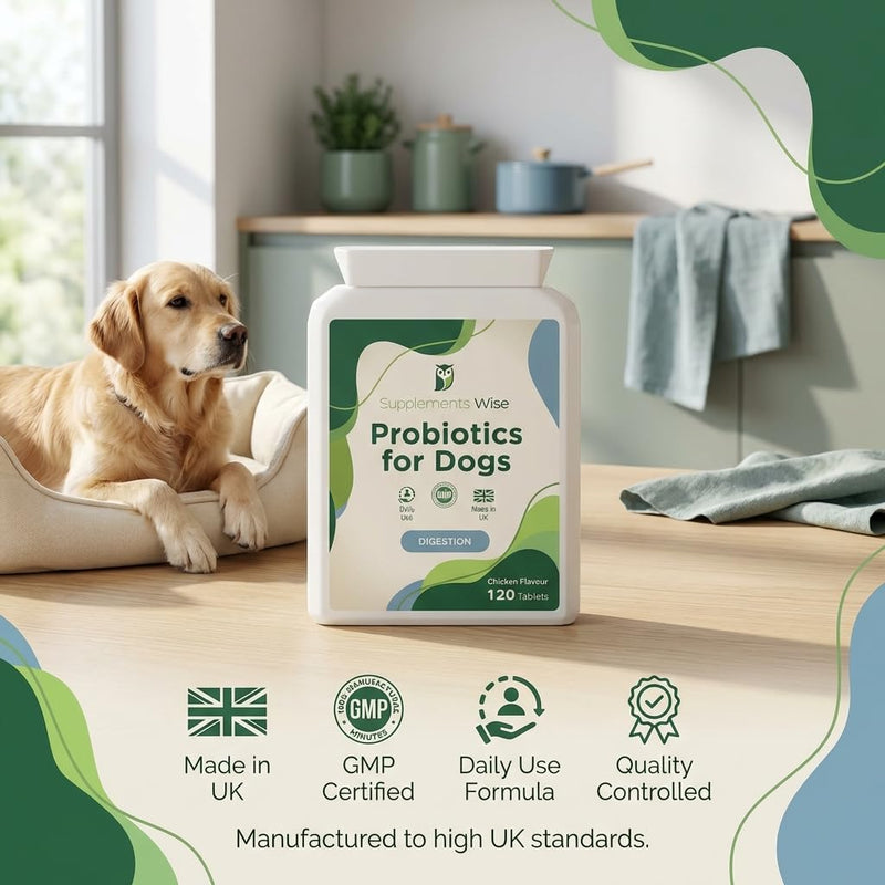 Probiotics For Dogs - Yeast Balance - Dog Probiotic for Gut Health - Dog Supplements for Itch Relief, Diarrhea, Wind, Anal Gland - Tummy Settler - 120 Tablets with Prebiotics and Digestive Enzymes