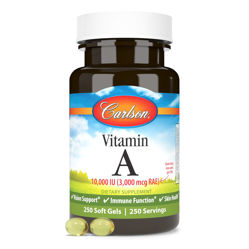 Carlson - Vitamin A, 10000 IU (3000 mcg RAE), Vision Health, 250 Softgels 250 Count (Pack of 1) - BeesActive Australia