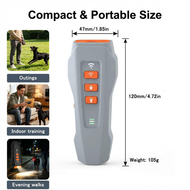 GROZY 2026 Upgraded Rechargeable Ultrasonic Anti Barking Device with 3 Modes & LED Flashlight, Waterproof No Shock Bark Stopper for All Dogs Indoor Outdoor Grey