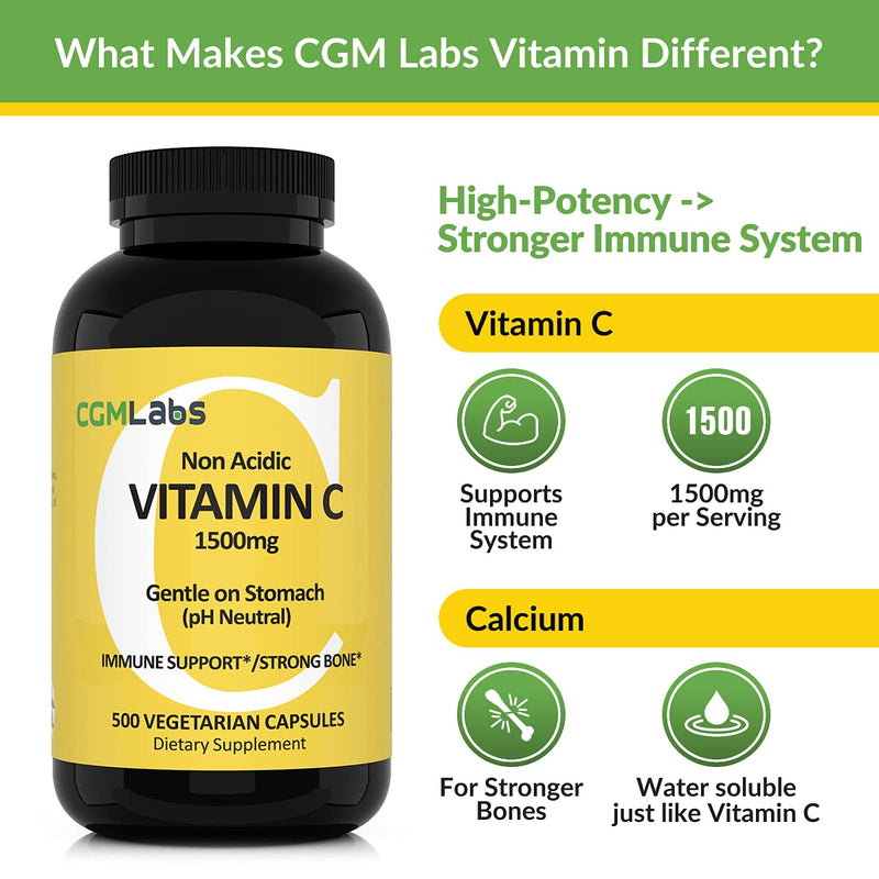 Non-Acidic Vitamin C 1500mg with Calcium - 500 Vegetable Capsules