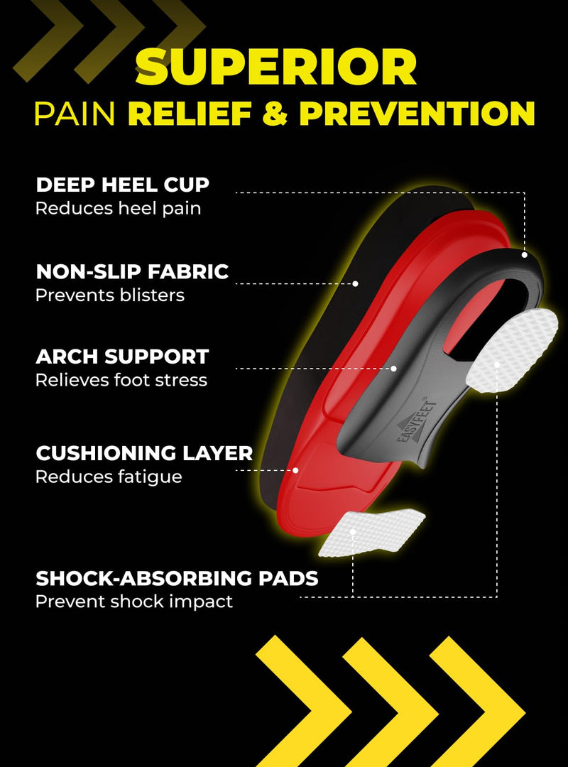 Premium Anti-Fatigue Shoe High Arch Support Insoles Men Women - Plantar Fasciitis Inserts - Orthotic Inserts Shoe Soles Standing All Day - Flat Feet Foot - Work Boot Insoles - 2 Pairs Black XS Pack of 2 Black XS (Men 4.5-6.5/Women 5.5-7.5)