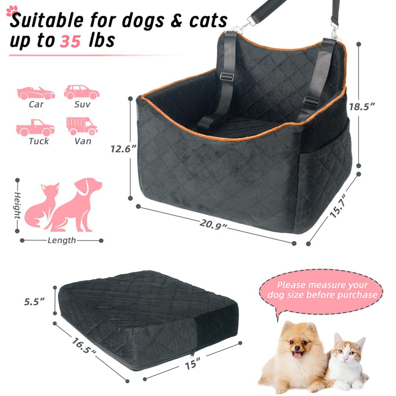 Slideep Dog Car Seat, Small Medium Dogs Cats Pets Car Travel Bed with Storage Pockets and Safety Belts, Memory Foam Puppy Dog Booster Seat with Thick Cushion for Dogs Under 35lbs- Black - BeesActive Australia