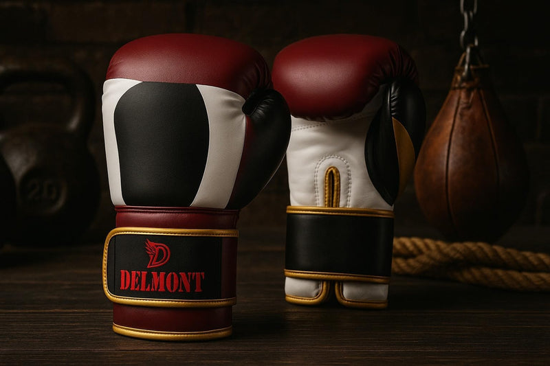 Delmont Boxing Gloves for Men and Women - Heavy Bag, Kickboxing, Sparring & Training Gloves with Multi-Layer Padding, Wrist Support & Breathable Lining - Burgundy 10 oz