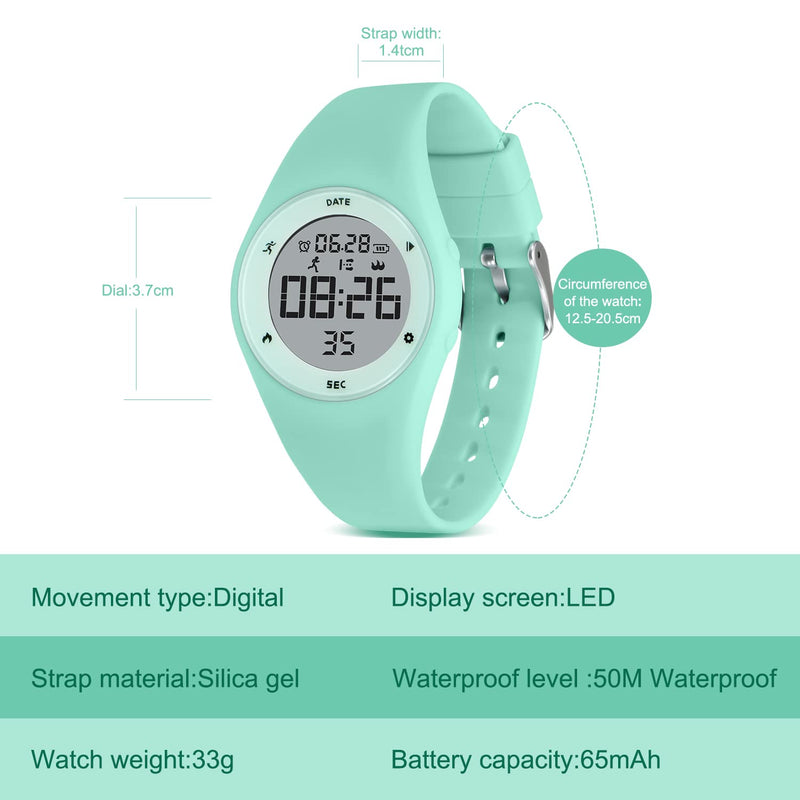 Kids Watches for Girls Boys Digital Sport Watch with Step Counter Pedometer Vibration Alarm Clock, No App Waterproof Fitness Tracker Kids Watch Boys Girls Teens Students Ages 5-16 121-F-LightGreen-W