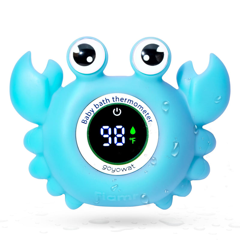 Baby Bath Thermometer Crab Toy - Digital Floating Water Thermometer with LED Display & Color Alerts for Infants, Cute Bath Tub Sensor & Safe Bath Time Essential Toy blue