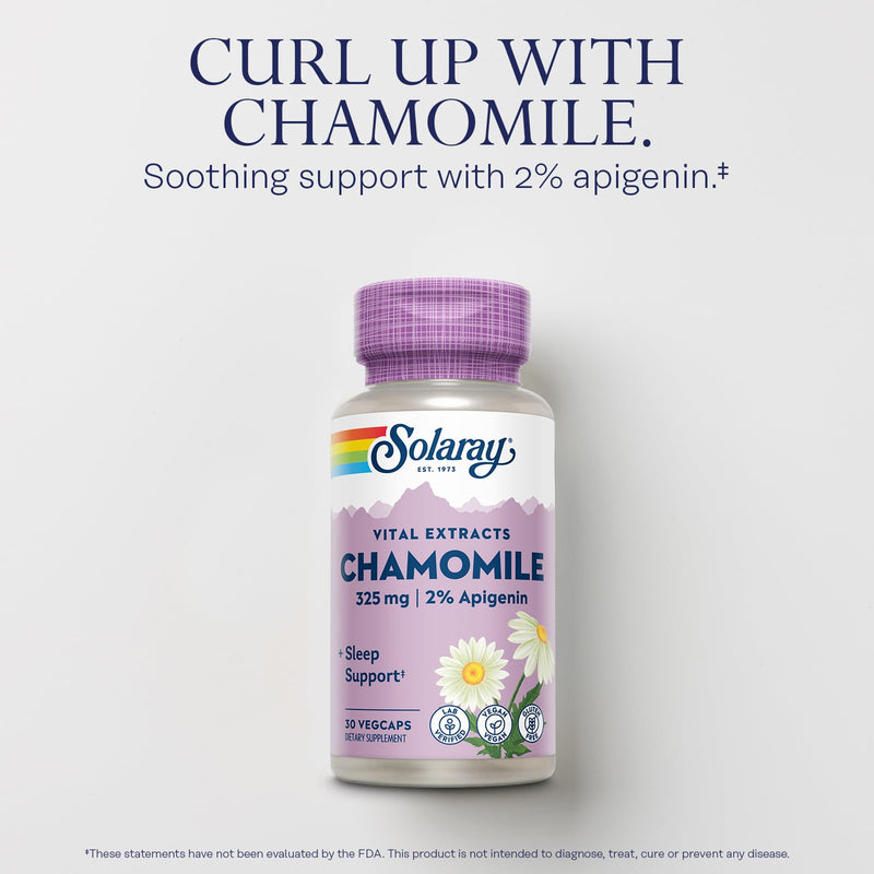 SOLARAY Chamomile Extract 325 mg - Traditional Herbal Support - Standardized to 2% Apigenin, an Antioxidant and Flavonoid - Vegan, Gluten Free, Made Without Soy, 60-Day Guarantee, 30 Serv, 30 VegCaps - BeesActive Australia