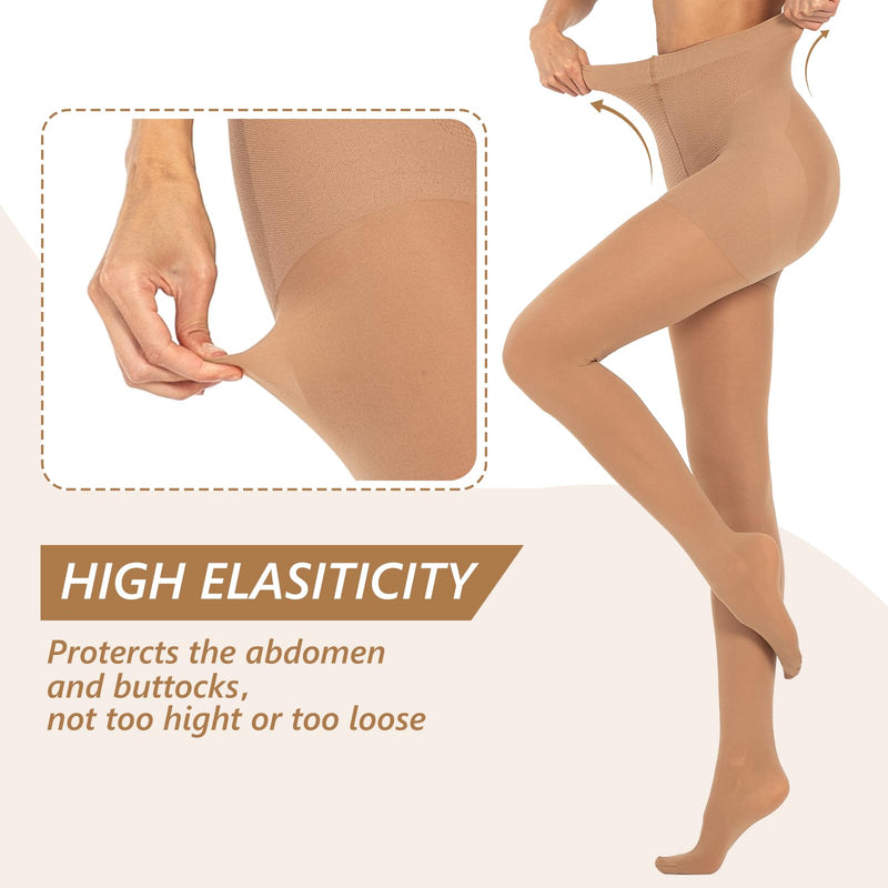 MANZI 2 Pairs Compression Pantyhose for Women Shaping Black Tights 10-15mmHg Support 50D Opaque Stockings Black + Natural X-Large