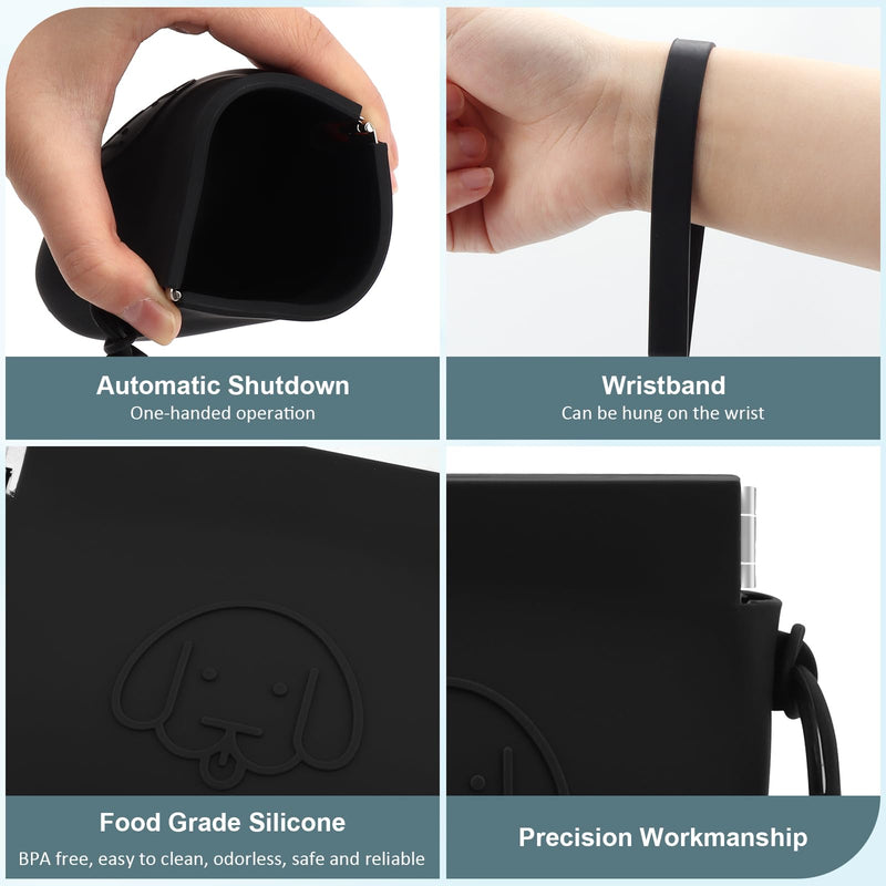 WALLFID Silicone Dog Treat Pouch Small Bag,Auto Closure,with Pet Training Clicker,Walking Bag for Dog and Cat,Pocket Size,Easy to Clean,Odorless,Travel Walking Bag (Black) black - BeesActive Australia