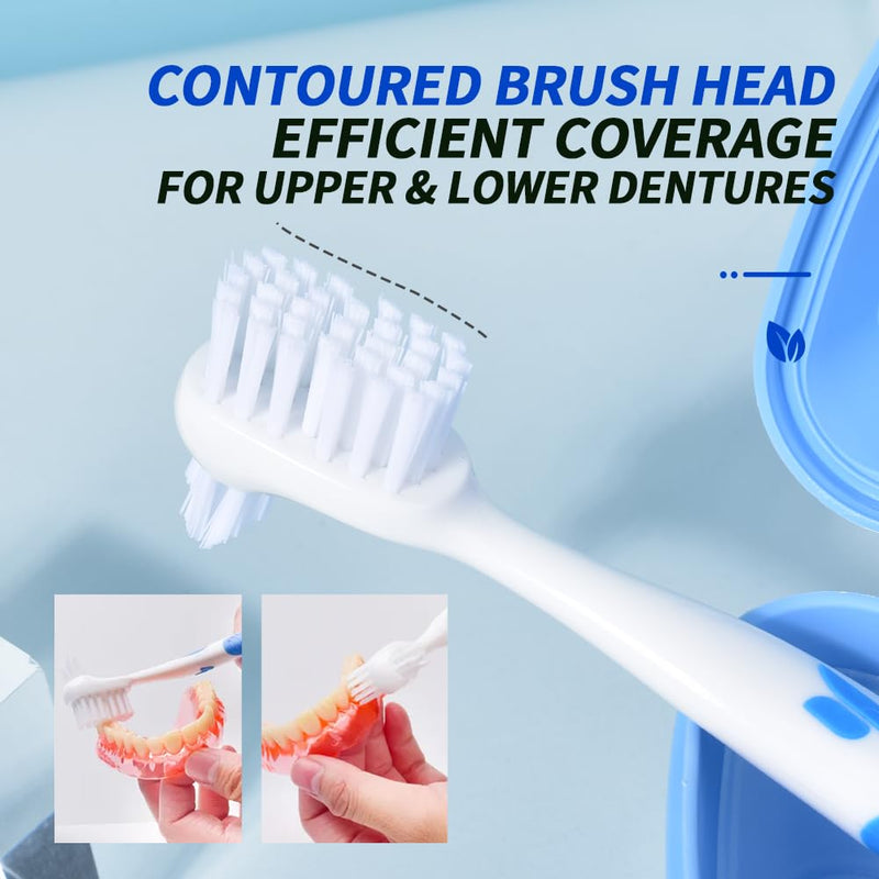 Y-Kelin Denture Brush Hard Bristles, Denture Toothbrush with Dual Head & Rubber Handle Non-Slip (Red+Blue, 2 Pcs) - BeesActive Australia