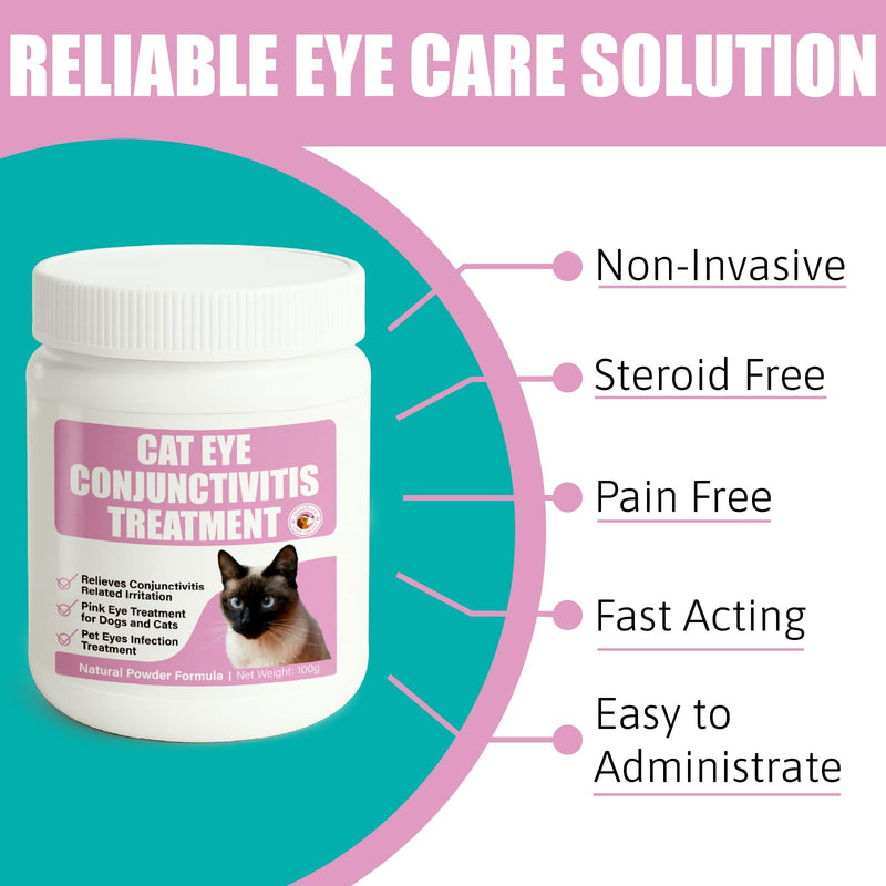 Cat Eye Conjunctivitis Eye Treatment for Cats, Dogs, Livestock and Horses, Pink Eye Solution Safe and Soothing Cat Dog Eye for Infection, Powder Formula, 100g