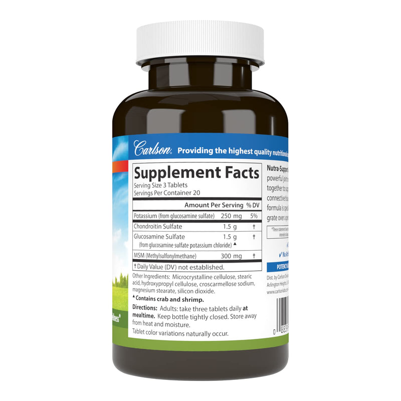 Carlson Nutra-Support Joint, Glucosamine, Chondroitin, 60 Tablets | MSM; Joint Function; Cartilage Support Optimal Wellness
