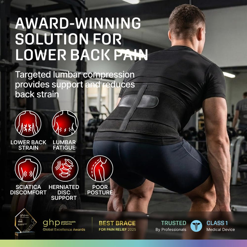Modvel Lower Back Brace for Men and Women – Back Support Belt for Pain Relief, Herniated Disc, Sciatica, Scoliosis – Lumbar Compression Brace. Black Large