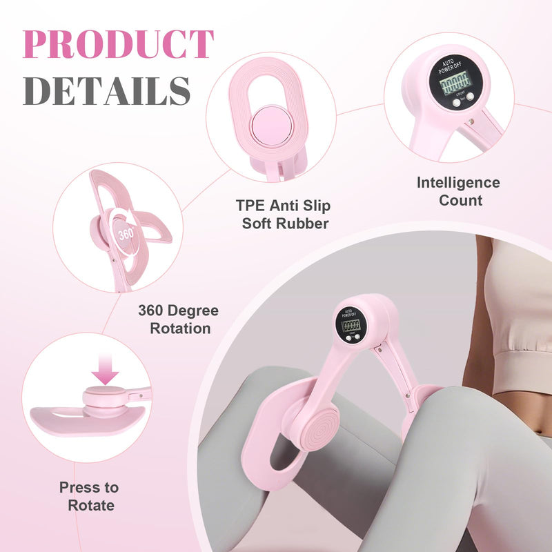 Thigh Master,Pelvic Floor Exercise Devices,Kegel Exercise Inner Thigh Exerciser for Women at Home Workout Equipment,360°Rotation and Display Count Pink