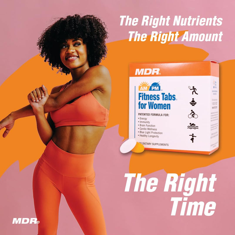 MDR Fitness Tabs Patented AM/PM Multivitamin for Women – Doctor Formulated Daily Supplement Supporting Energy, ATP & NAD Production, Fitness, Immunity & Healthy Aging – Gluten Free – 2 Month Supply