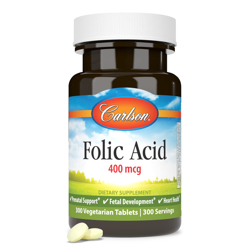 Carlson Folic Acid, 400 mcg, Prenatal Support, 300 Tablets | Fetal Development; Important B Vitamin for Pregnant Women 300 Count (Pack of 1)