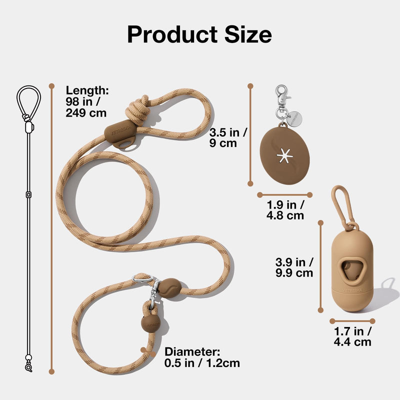 VETRESKA Hands-Free Dog Leash, 8FT Adjustable Rope Leash for Medium Large Dogs, Waist/Crossbody Slip Lead Leashes for Walking, No Pull Dog Leashes with Bag Dispenser, Clip, 3 in 1 Walk Kit (Coffee) Coffee Brown - BeesActive Australia