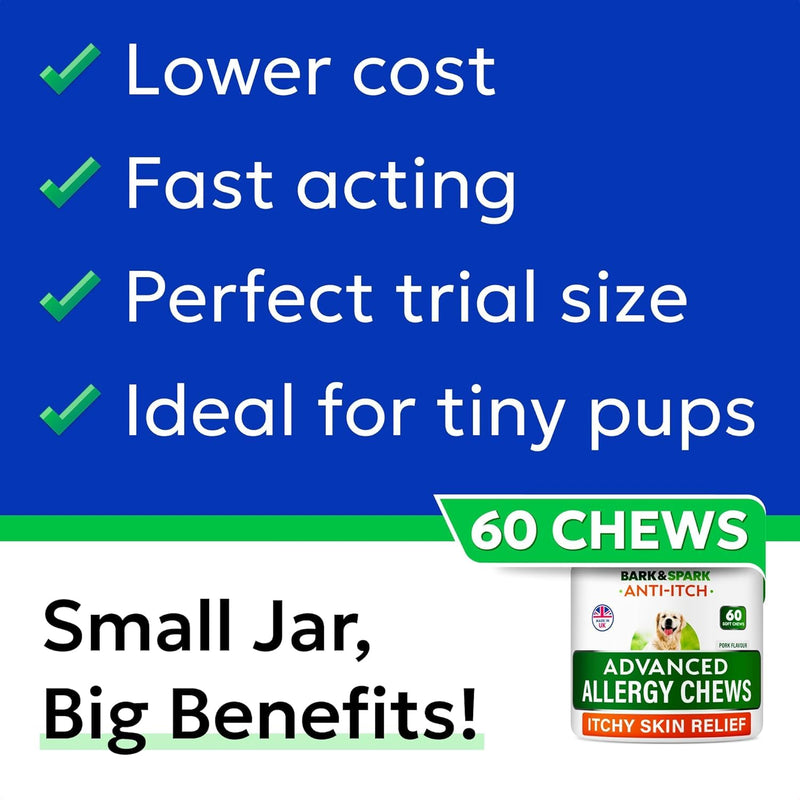 BARK&SPARK Dog Itch & Allergy Support Chews - Skin & Coat Supplement - Omega 3 Fish Oil -Itching & Paw Licking - Dry Skin & Hot Spots - 60ct - Grilled Pork