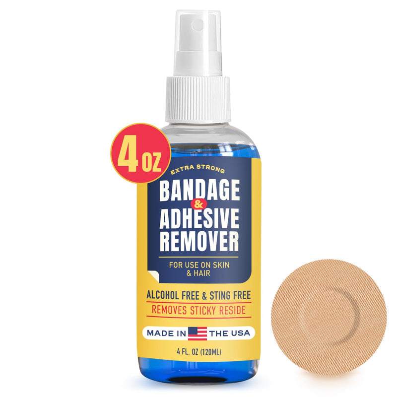 Sting-Free Adhesive Remover - 4 oz Gentle & Pain-Free Bandage, Strong Adhesive Remover - Ideal for Sensitive Skin, Sports Tape, Dialysis Ports, Continuous Blood Glucose Monitoring, Colostomy Bag Care