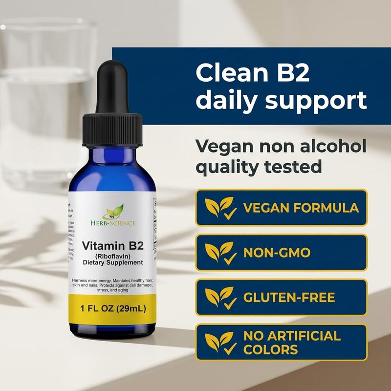 Vitamin B2 Liquid Drops, Riboflavin, Alcohol-Free, 1 Oz | Made with Only 3 Premium Ingredients, Vegan and Non-GMO, in an Easy-to-Take Liquid Formula Bottled in Protective Cobalt Glass 1 Fl Oz (Pack of 1)