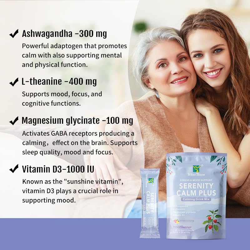 Calm Stress Support Drink Mix Powder, Raspberry Lemonade, 20 Sticks | Magnesium Glycinate, L-Theanine & Ashwagandha with Vitamin D3 for daily calm and relaxation support