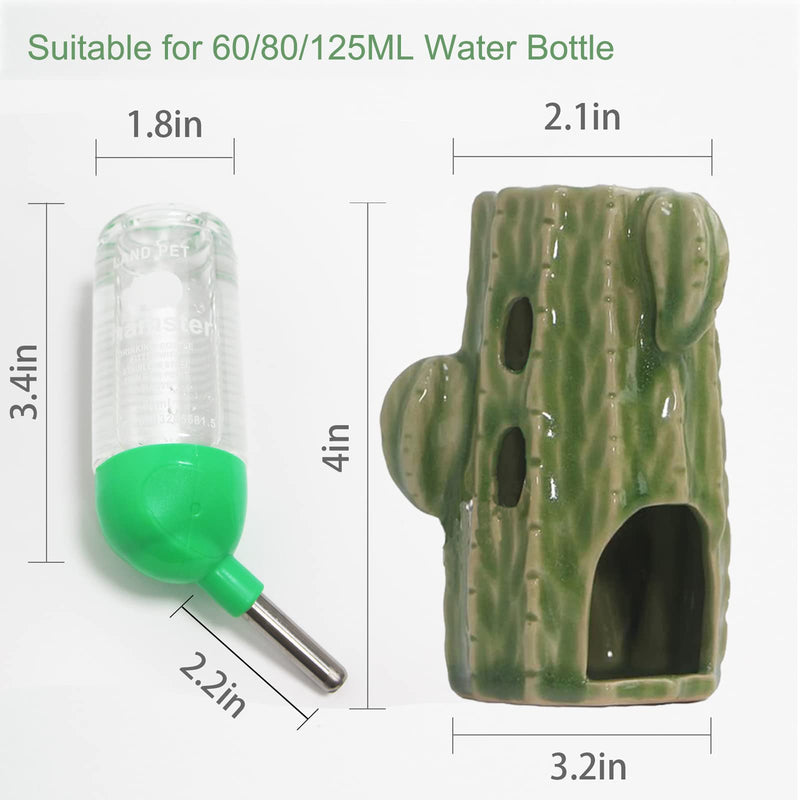 Hamster Water Bottle, 2-in-1 Adjustable Hamster Water Bottle for Glass Tank 80ML Gerbil Water Bottle with Stand, No Drip Ceramic Water Bottle Holder for Dwarf Hamster Mice Rat (Light Green) - BeesActive Australia