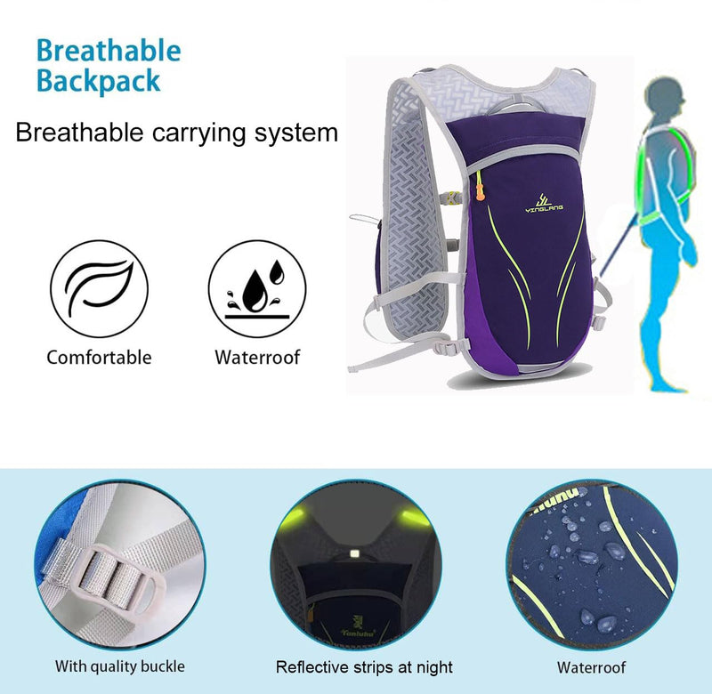 Lightweight Hydration Vest With 1.5L Water Bladder - Breathable Backpack for Running, Cycling, Hiking, Marathon - Men Women (0001 Purple) 0001 Purple