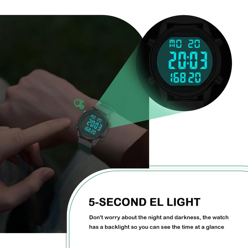 Hearkent Women Pedometer Watch for Walking Steps and Miles-Step Counter for Calories,30M Waterproof-EL Backlight-Countdown-Stopwatch-No App Step Tracker for Adults Seniors Green
