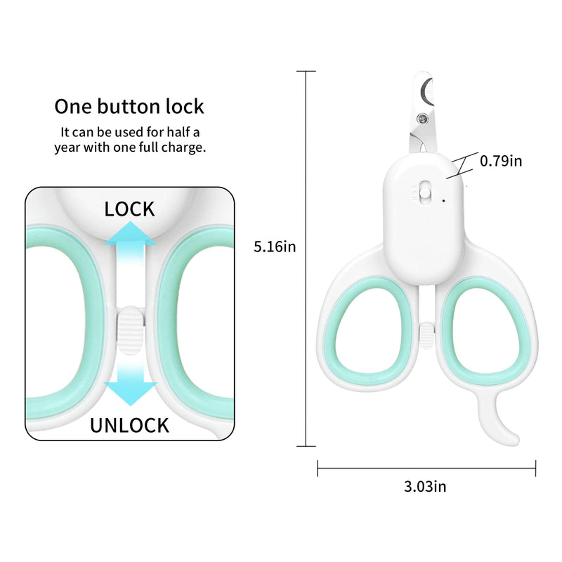 PAKEWAY Pet Nail Clipper with LED & -U-V Light, Cat Claw Trimmer with Ultra Bright LED Light for Nail Bloodline to Avoid Over Cutting, Sharp Angled Blade Grooming Tool for Dog Cat Rabbit Small Animals Suitable for Cats＆Dogs Green - BeesActive Australia