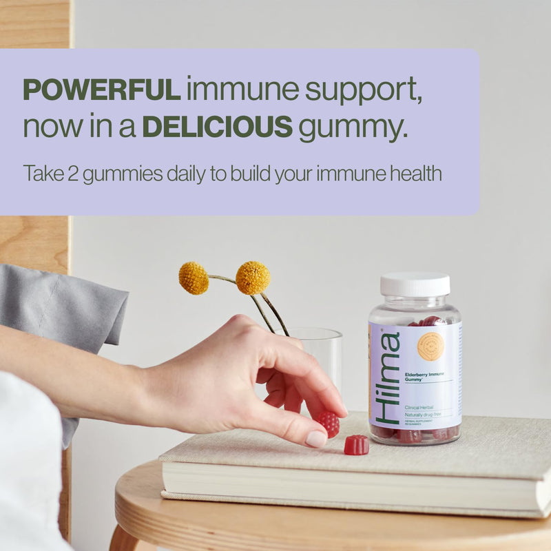 Hilma Elderberry Immune Support Supplement, 60 Vegan Gummies | Daily Natural Wellness Supplement, Clinically Proven Ingredients, With Vitamin C, Zinc, Antioxidants, Natural Berry Flavor