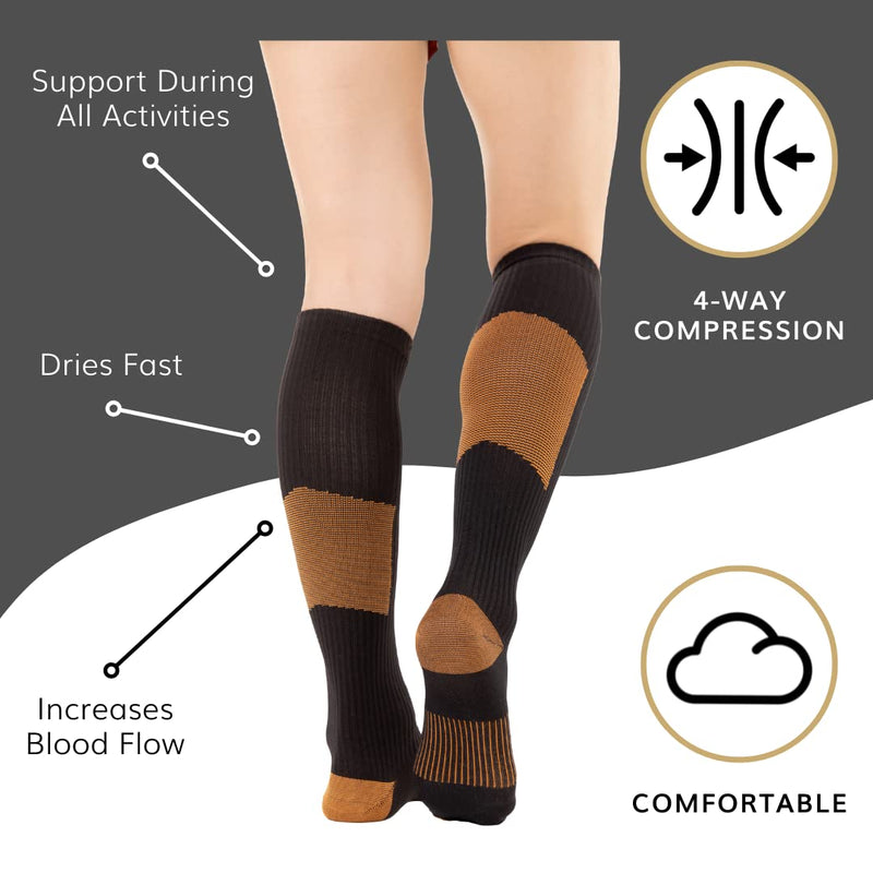 BraceAbility Compression Socks - Copper Anti-Embolism Medical Stockings for Swelling, Varicose Veins, Pregnancy Circulation, Travel, Flights, Running Shin Splints, Diabetic Adults (Pair) 2XL/3XL - BeesActive Australia