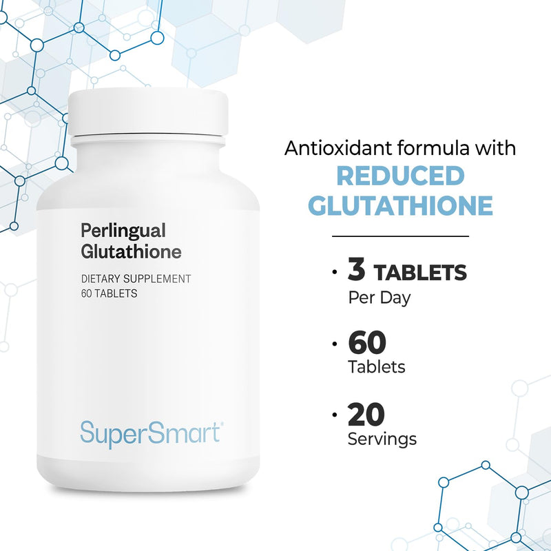 Supersmart Perlingual Glutathione (Easy Absorption) - Enhanced Reduced Glutathione with Vitamin C - Antioxidant Supplement | Non-GMO & Gluten-Free - 60 Tablets