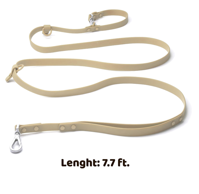 Heavy Duty Hands Free Dog Leash for Medium to Large Dogs for Comfortable Running, Jogging Walking | Dual D-Rings | Soft Padded Traffic Handle | Both Ends 360 Rotating Carabiners (Leash Length 7.7 ft) Beige Dual Side Ring - 7.7 ft - BeesActive Australia