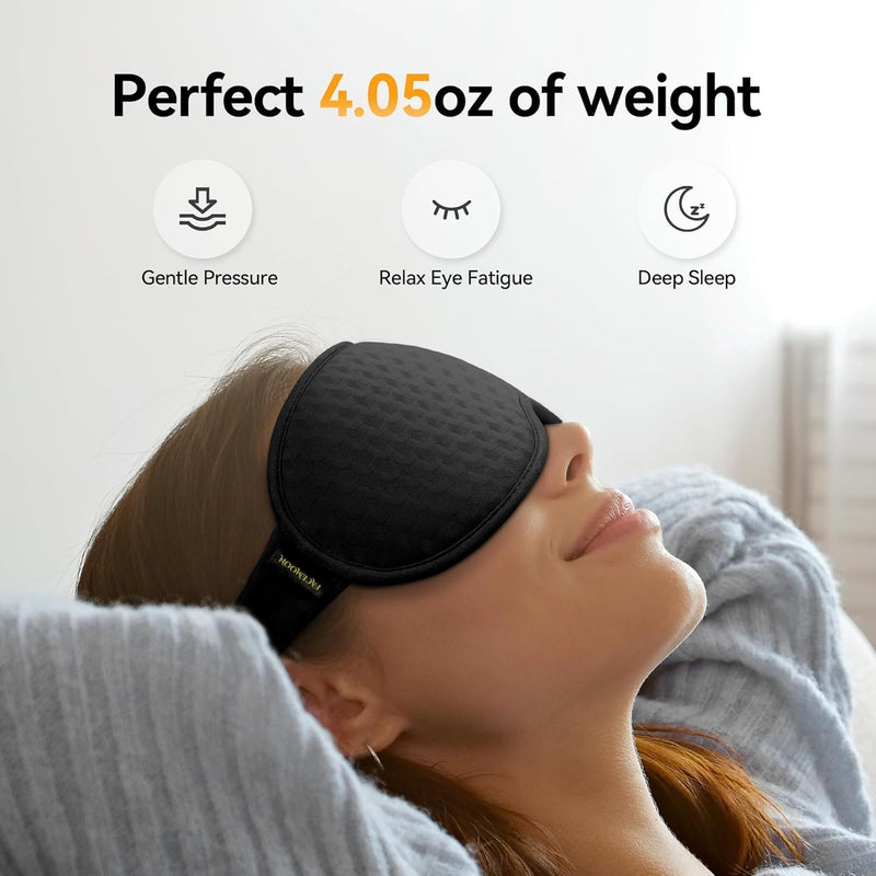Blackout Sleep Mask: Weighted Eye Mask for Men Women - 3D Contoured Zero Pressure and Eyelash Free - Airplane Travel Nap Night Sleeping Blindfold - Adjustable Ear-Friendly Breathable Comfortable Black - BeesActive Australia