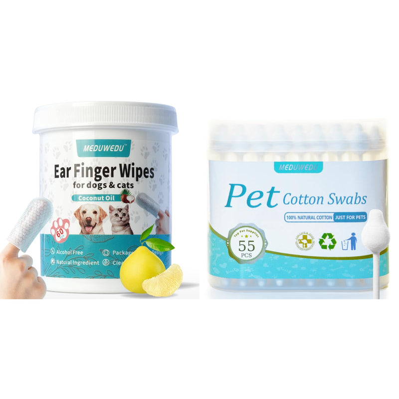MEDUWEDU Citrus Ear Care Combo – Grapefruit Finger Wipes + Cotton Swabs for Dogs & Cats