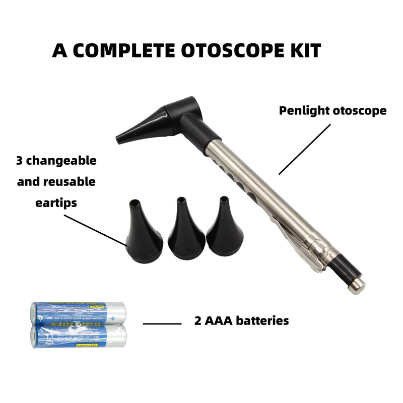 Stainless Steel Mini Diagnostic Otoscope with 3X Magnification, Bright LED Light, Clip and 3 Reusable and Easy-to-Clean Specula Sizes for Kids/Adults & Pet and 2 AAA Batteries - BeesActive Australia