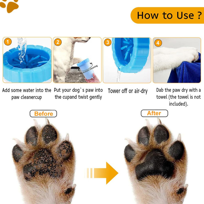 Paw Cleaner for Dogs, Soft and Comfortable Paw Cleaner, Portable Silicone Pet Paw Cleaner, with 3 Towels for Cats and Dogs Paw Washer (Blue) - BeesActive Australia